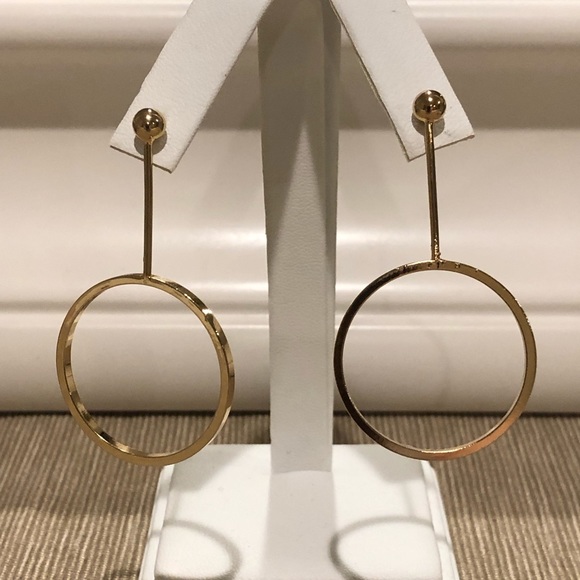 GoldTone Bar and Circle Drop Stud Earrings - Picture 2 of 3